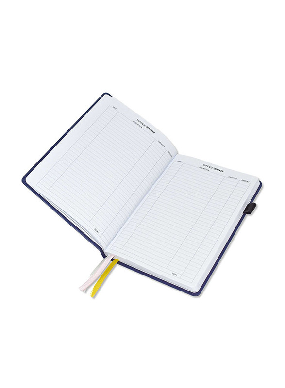 FIS White Paper Budget Planner with Elastic Pen Loop, Vinyl, 128 Pages, 100 GSM, A5 Size, FSORA5BPLANV, Blue