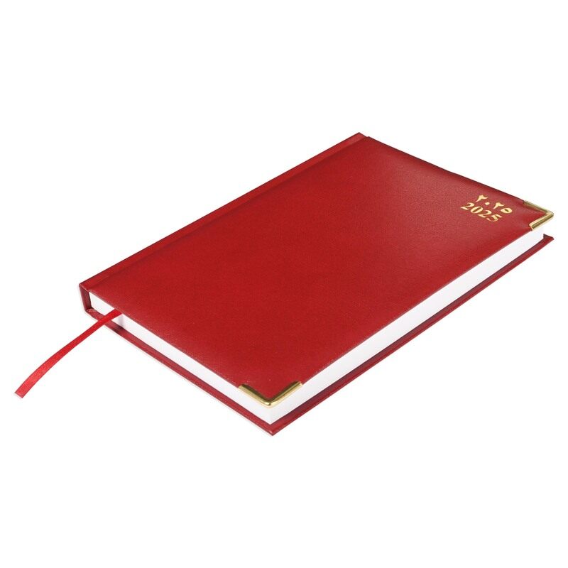 

FIS 2025 A5 Diary, Hard Cover Vinyl Material, 1 Side Padded, Gold Corners, Size A5(148x210mm), Arabic/English, 60gsm White Paper, Maroon Color-FSDI22A