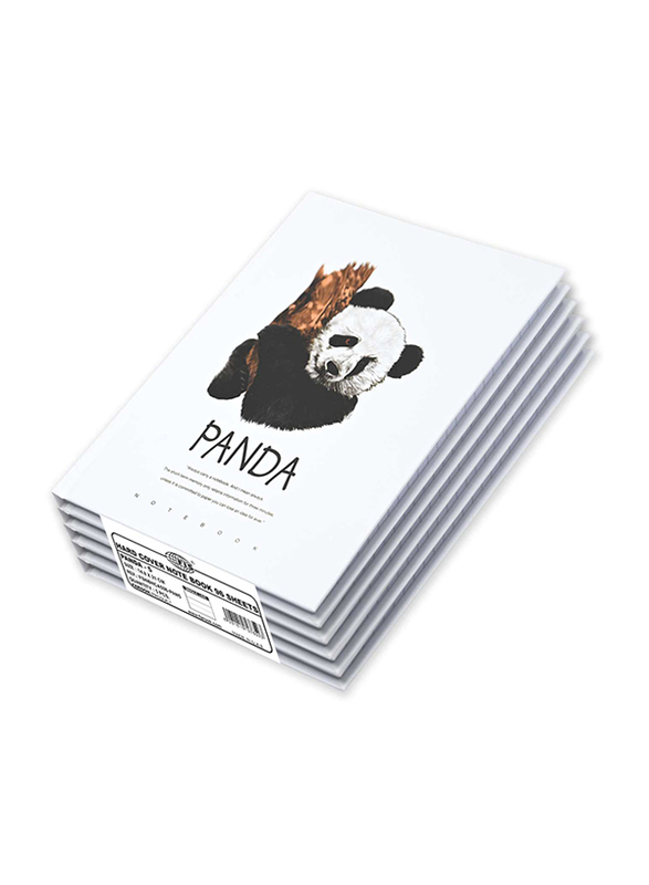 FIS Panda Design Hard Cover Notebook, 5 x 96 Sheets, A5 Size, FSNBHCA596-PAN5, White