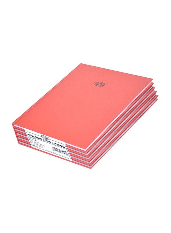 

FIS Neon Hard Cover Single Line Notebook Set, 5 x 100 Sheets, A4 Size, FSNBA4N250, Red