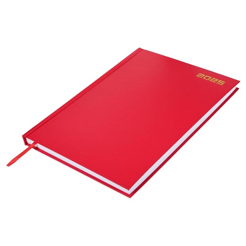 

FIS 2025 A4 Diary, Vinyl Materials, Hard Cover, 1 Day a Page, Size A4(210x297mm), English, 60gsm White Paper, Red Color-FSDI41E25RE