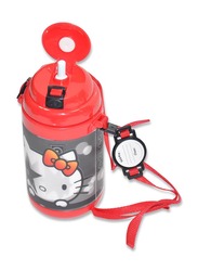 Hello Kitty Kiss Pop Up Water Bottle for Girls, 600ml, TGWZ3DS-142, Red/Grey