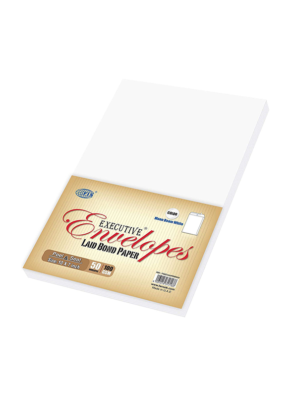 FIS Laid Paper Envelopes Peel & Seal, 10 x 7 inch, 50 Pieces, Moon Beam White