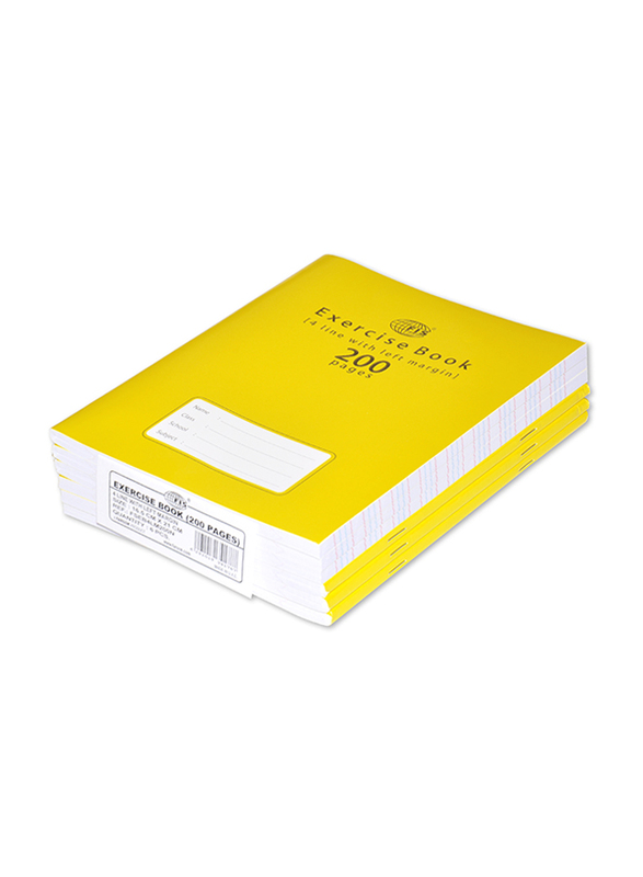 FIS Exercise Note Books, 4 Line with Left Margin, 200 Pages, 6 Piece, FSEB4LM200N, Yellow