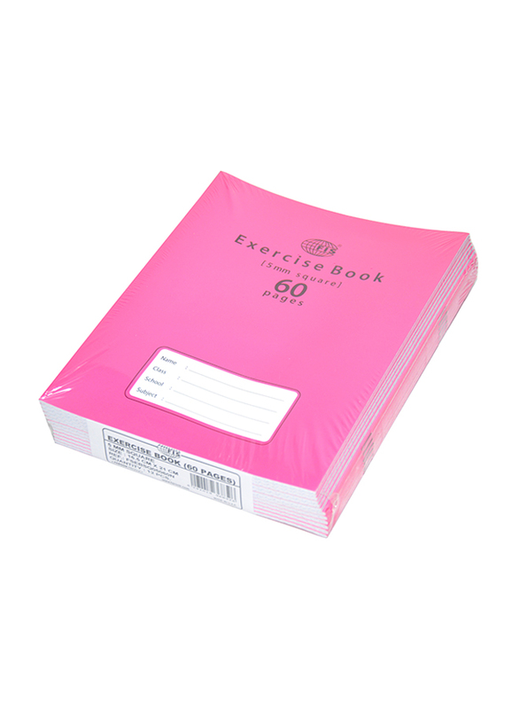 FIS Exercise Notebooks, 5mm Square, 12 Pieces x 60 Pages, Pink