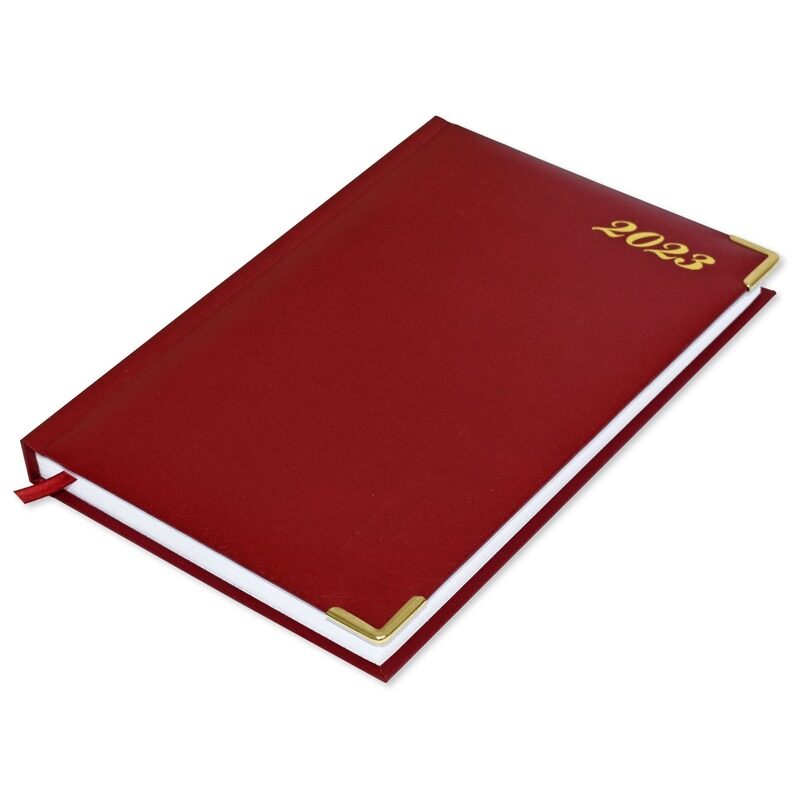 

FIS 2023 English Gold Corners Diary with 1 Side Padded Vinyl Cover, 384 Sheets, 60 GSM, A5 Size, FSDI22E23MR, Maroon