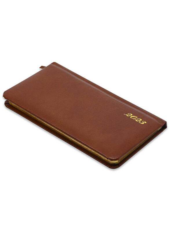 

FIS 2023 English Slim Bonded Leather 1 Sides Padded Diary, 128 Sheets, 70 GSM, FSDI52EGB23BR, Brown