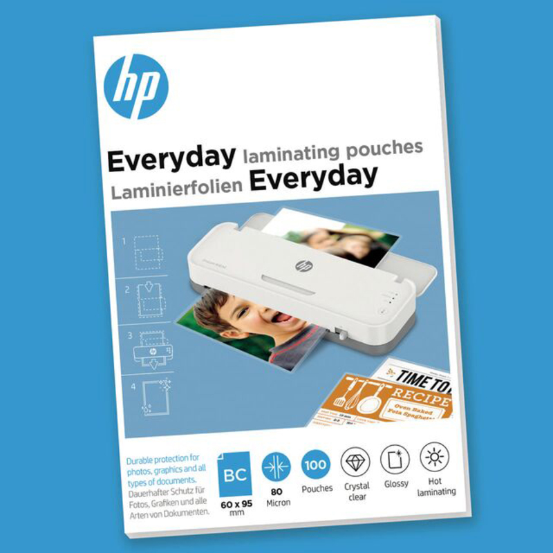 HP Everyday Laminating Pouch, Business Card Size, 80 Micron, 100 Pieces, OLLM9157, Clear