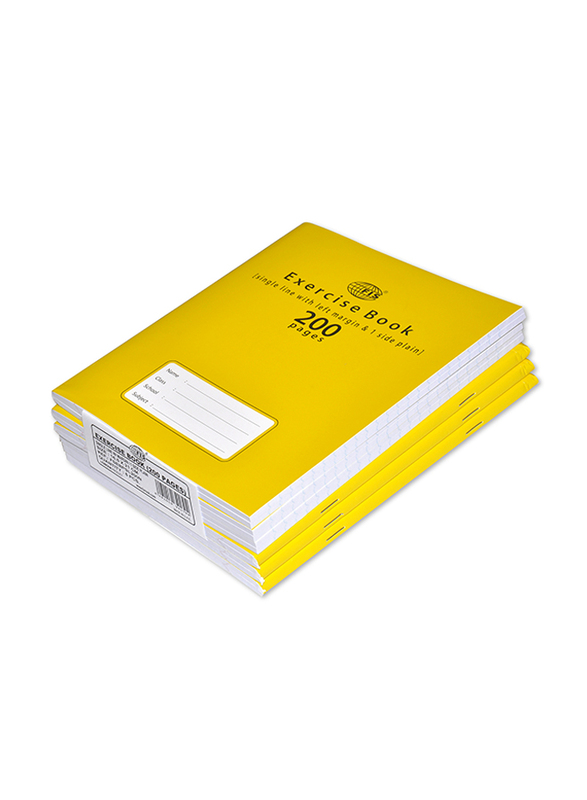 FIS Exercise Note Books, Single Line with Left Margin & 1 Side Plain, 200 Pages, 6 Piece, FSEBPSL200N, Yellow