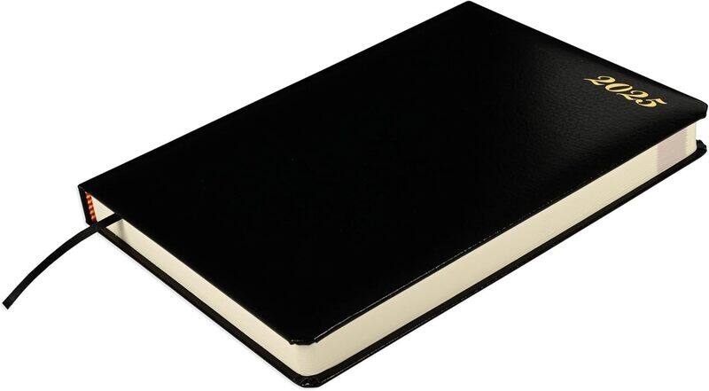 

FIS 2025 Agenda Diary, Bonded Leather Materials, 1 Side Padded Cover, 70 GSM Italian Ivory Paper, Size(170x240mm), English, Black Color-FSDI75EB25BK