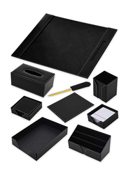FIS Executive Desk Sets, Bonded Leather, 9 Pieces, FSDSEXB221BK, Black