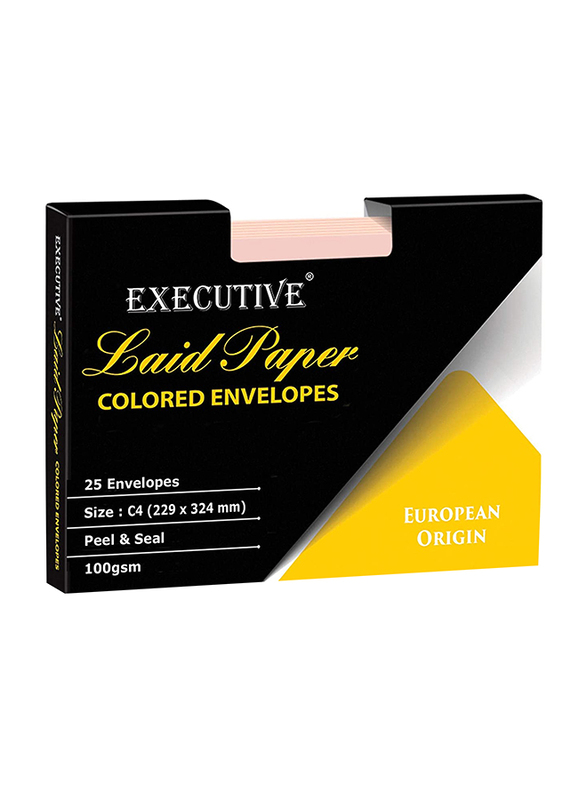 FIS Executive Laid Paper Envelopes Peel & Seal, 12 x 9 Inch, 25 Pieces, Pink