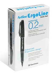 Artline 12-Piece Ergoline Roller Ball Super Fine Pen Set, 0.2mm, ARBN4200RE, Red