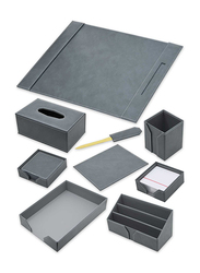 FIS Executive Desk Sets, Bonded Leather, 9 Pieces, FSDSEXB221GY, Grey