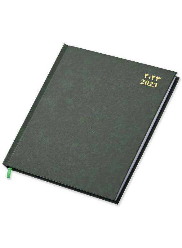 

FIS 2023 Arabic/English/French Vinyl Hard Cover Executive Black Diary, 128 Sheets, 70 GSM, FSDI89AEF23GR, Green