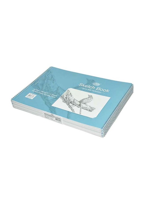 FIS 12-Piece Sketch Book Spiral Binding with Perforation, 12 Sheets, 180 GSM, A3 Size, FSSKS12A3014, White