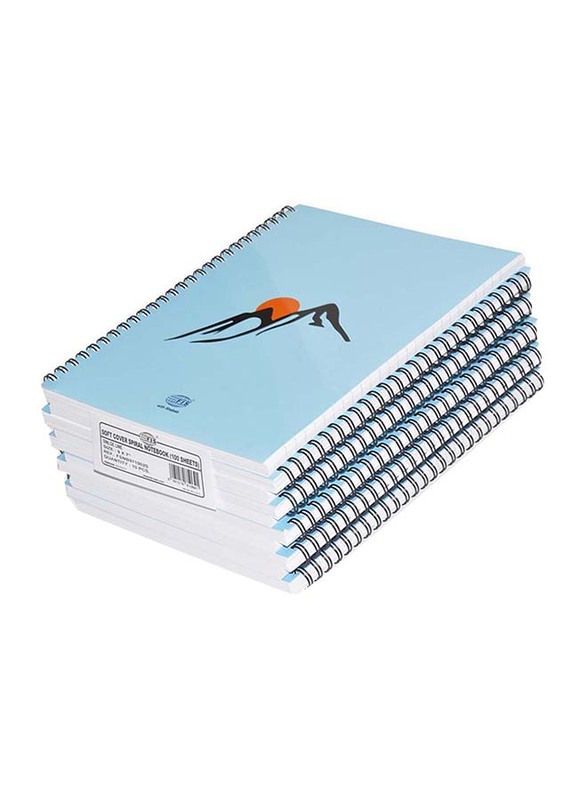 FIS Spiral Soft Cover Single Line Notebook Set, 9 X 7 inch, 10 Piece x 100 Sheets, FSNB971902S, Light Blue