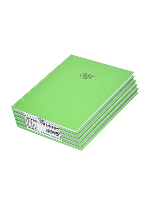 FIS Neon Hard Cover Single Line Notebook Set, 5 x 100 Sheets, 9 x 7 inch, FSNB97N230, Parrot Green