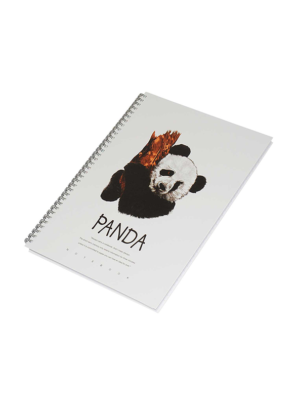 FIS Panda Design Spiral Hard Cover Notebook, 5 x 96 Sheets, A4 Size, FSNBSHCA496-PAN5, White