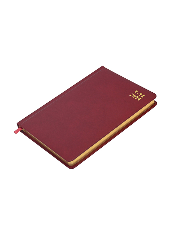 FIS 2024 Arabic/English Golden Diary, 384 Sheets, 60 GSM, A5 Size, FSDI23AEG24MR, Maroon