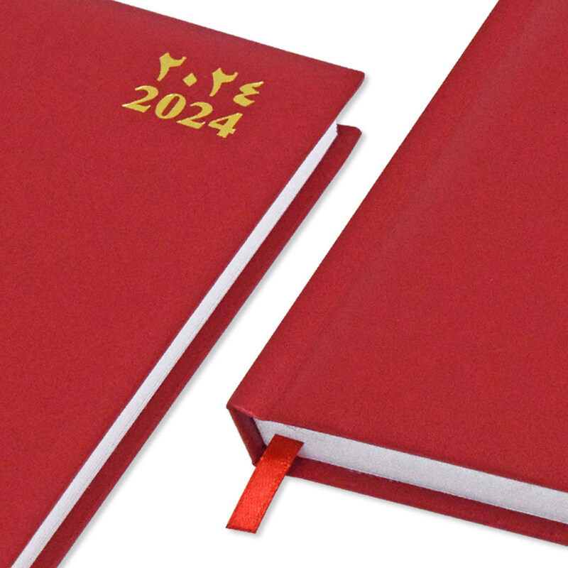 FIS 2024 Arabic/English 1 Side Padded Cover Diary, 384 Sheets, 60 GSM, A5 Size, FSDI18AE24RE, Red