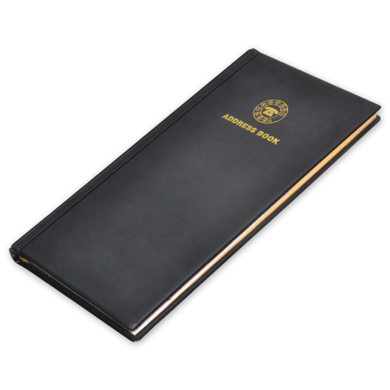 FIS English Address Book with PVC Cover with Gilding, 115 x 240mm, 60 Sheets, FSAD11.524EG, Black