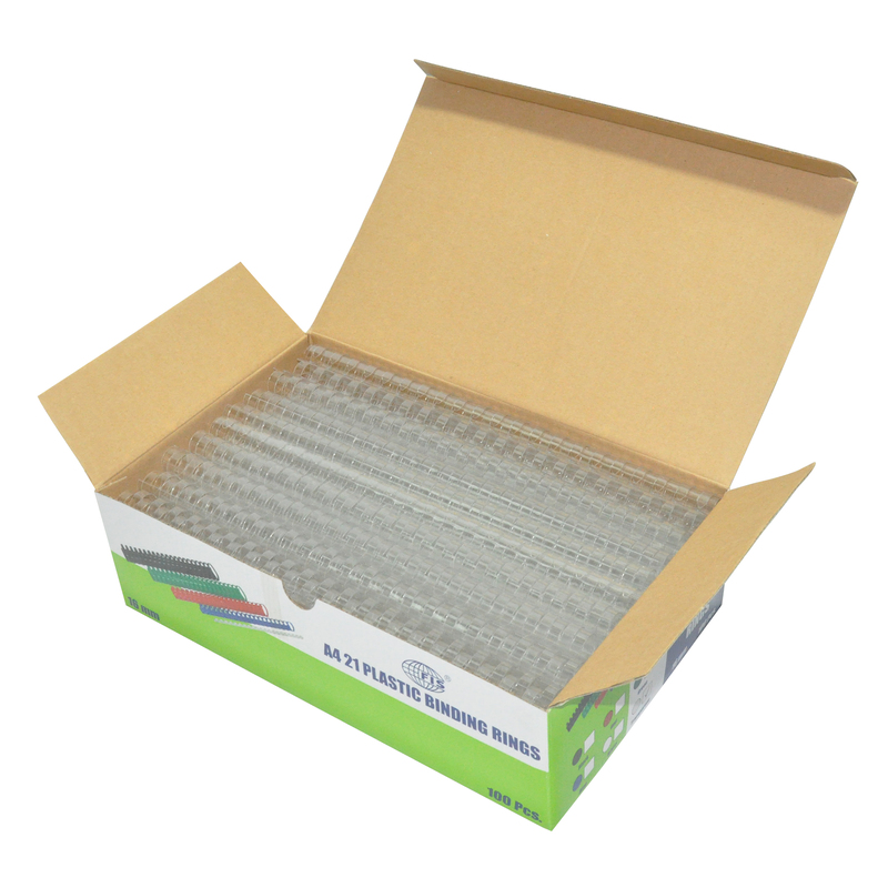 FIS 16mm Plastic Binding Rings, 130 Sheets Capacity, 100 Pieces, FSBD16CL, Clear