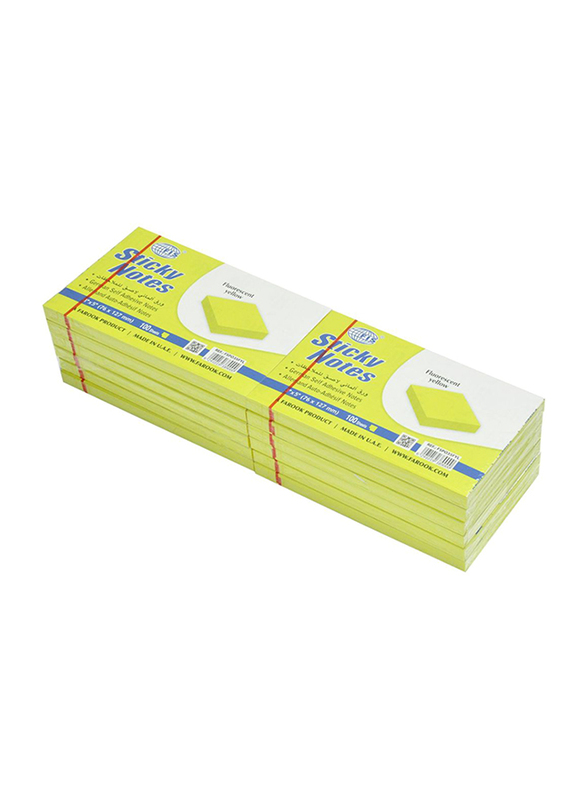 FIS Fluorescent Sticky Notes Set, 3 x 5 inch, 12 x 100 Sheets, FSPO35FYL, Yellow
