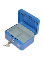 FIS Cash Box Steel with Key Lock, 152 x 115 x 80mm, 6 Inch Lock Size, Blue