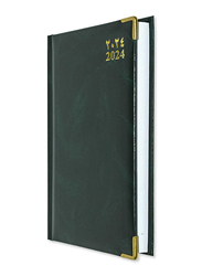 FIS 2024 Arabic/English Vinyl 1 Side Padded Gold Corenrs Diary, 384 Sheets, 60 GSM, A5 Size, FSDI22AE24GR, Green