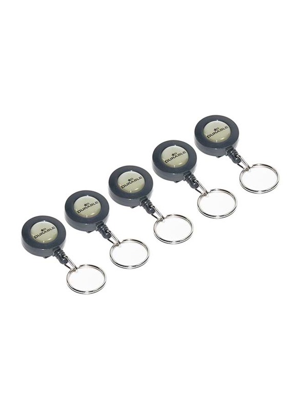 Durable 10-Piece Badge Reel with Key Ring Set, 80cm, DUNA8222, Black/Clear
