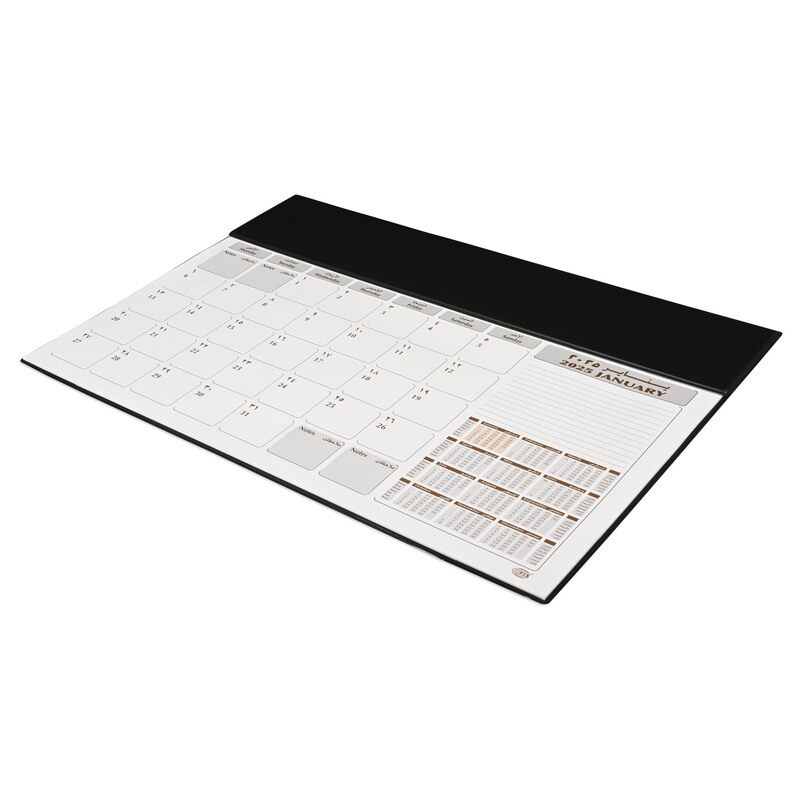 

FIS 2025 Year Planner with PVC Desk Blotter Materials, 12 Sheets, 1 Month Per Sheet, Size 490x340mm, English/Arabic, White Paper, Black Color-FSDK2AE2