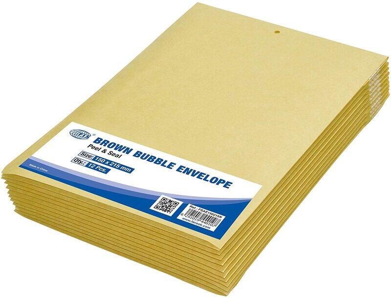 

FIS Peel and Seal Bubble Envelope, 150 x 215mm, 12 Pieces, FSAE150215N, Brown