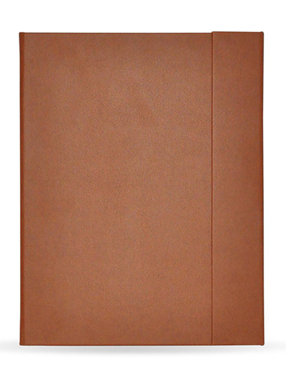 FIS Italian PU Cover Magnetic Folder with Single Ruled Ivory Paper Writing Pad and Gift Box, 96 Sheets, A4 Size, FSMFEXNBA4LBR, Light Brown
