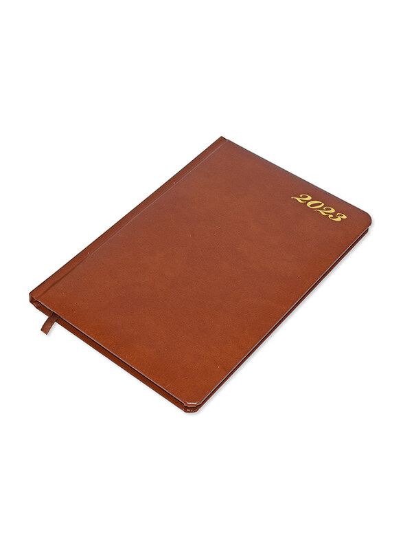 

FIS 2023 1-Side Padded English Diary with Golden Bonded Leather, 128 Sheets, 70 GSM, A5 Size, FSDI78EGB23BR, Brown