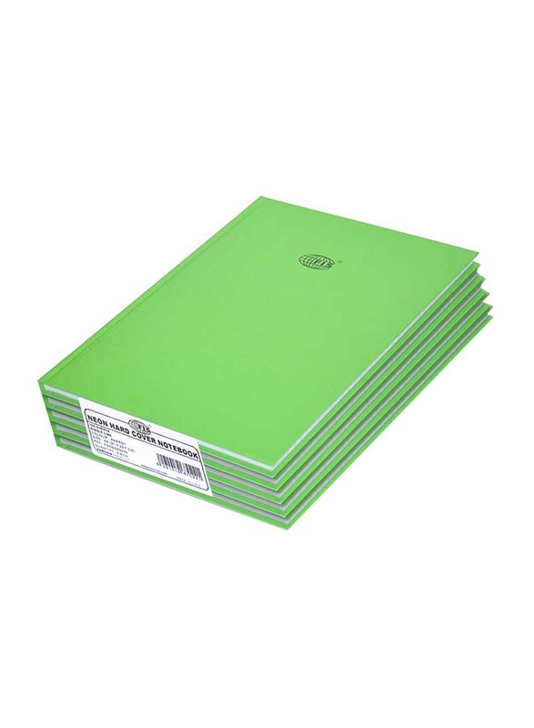 FIS Neon Hard Cover Single Line Notebook Set, 5 x 100 Sheets, A4 Size, FSNBA4N230, Parrot Green
