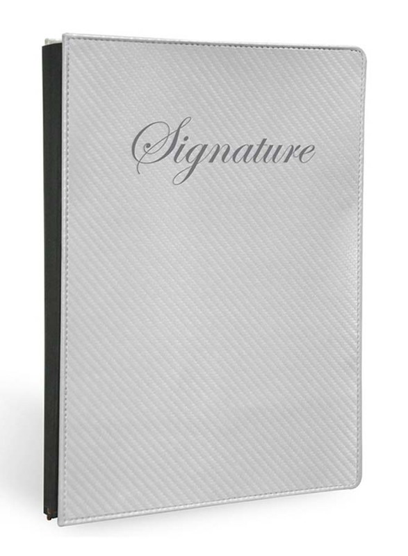 FIS Italian PU Cover without Window Signature Book with Gift Box, 18 Sheets, 24 x 34cm, FSCL18223, Grey