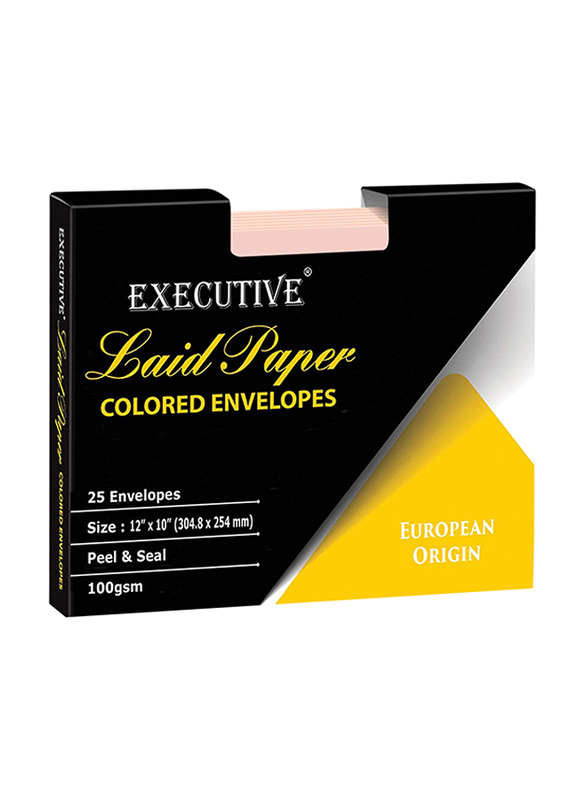 FIS Executive Laid Paper Envelopes Peel & Seal, 12 x 10 Inch, 25 Pieces, Pink