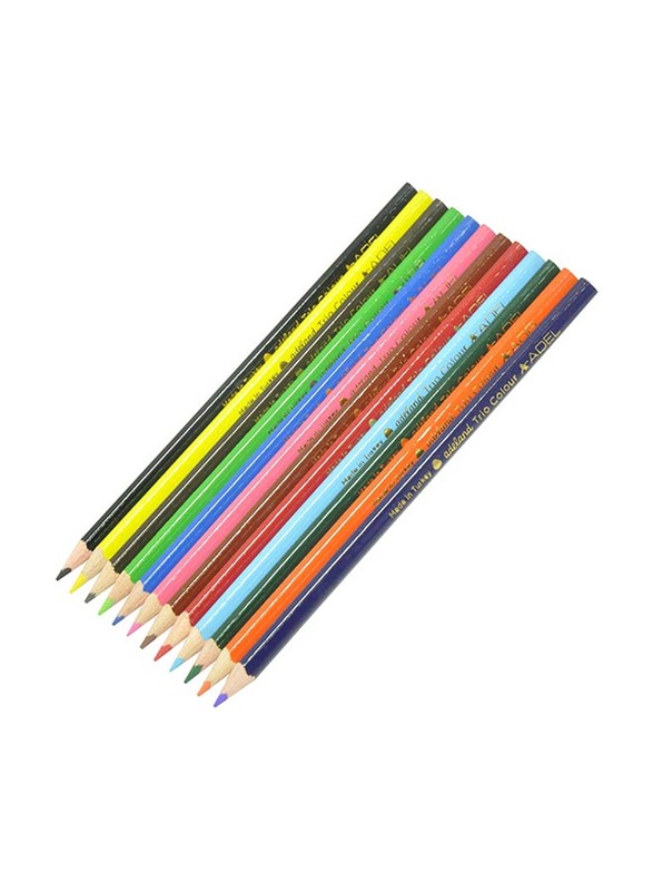Adel Long Blackline Trio Colour Pencils, Pack of 12, Multicolour