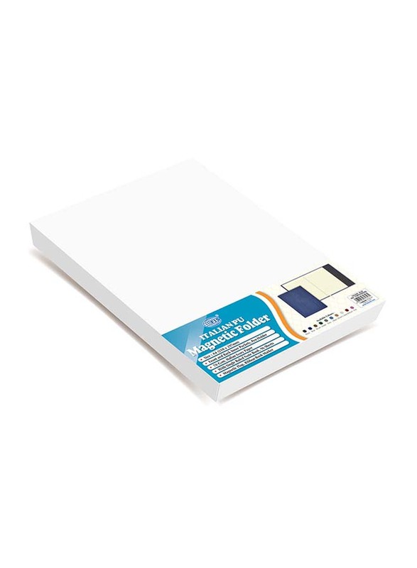 FIS Magnetic Italian PU Folder Cover with Writing Pad, Single Ruled Ivory Paper, 96 Sheets, A4 Size, FSMFEXNBA4BL, Blue