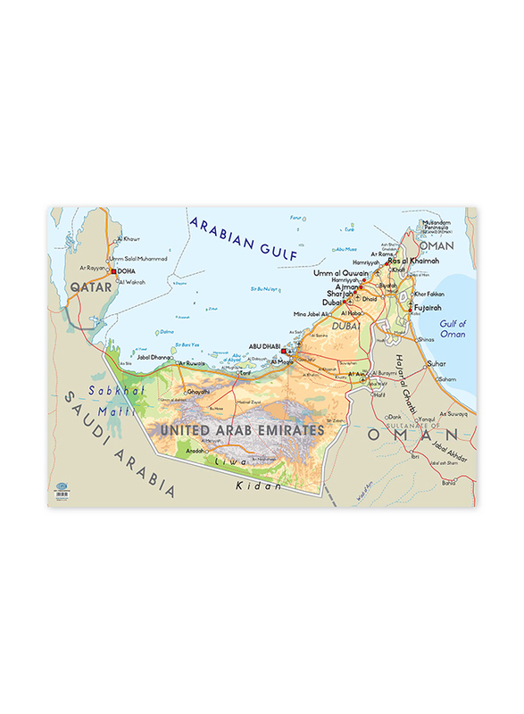 FIS UAE Wall Map with Glossy Lamination and English Language, Size 50 x 70 cm, FSMAUAE5070E, Multicolour