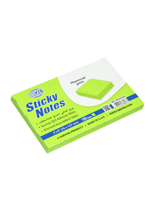 FIS Fluorescent Sticky Notes Set, 3 x 5 inch, 12 x 100 Sheets, FSPO35FGR, Green