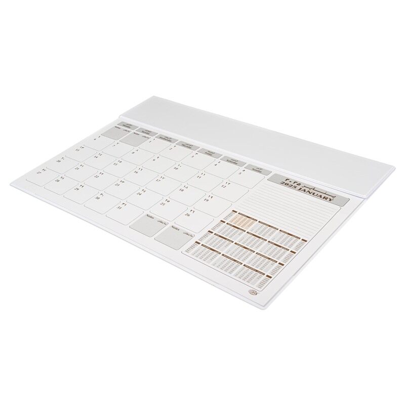 

FIS 2025 Year Planner with PVC Desk Blotter Materials, 12 Sheets, 1 Month Per Sheet, Size 490x340mm, English/Arabic, White Paper, White Color-FSDK2AE2