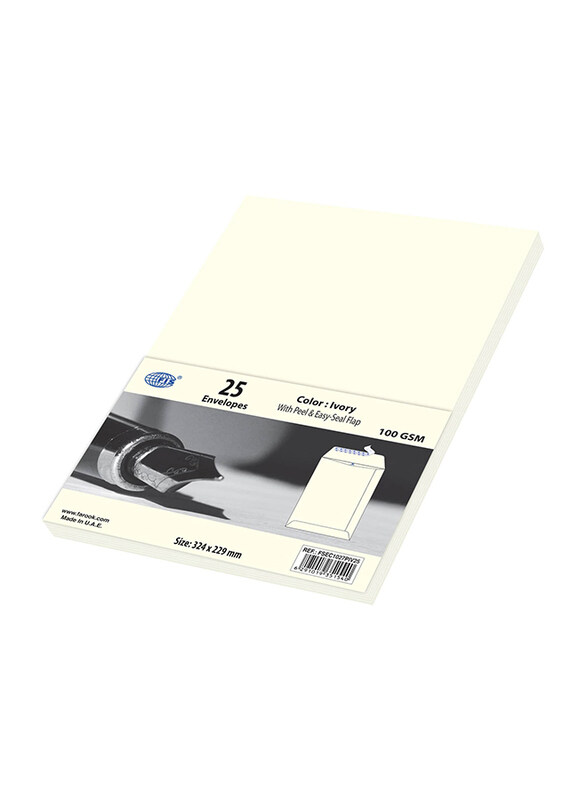 FIS Colour Peel & Seal Envelopes, 25-Piece, 100 GSM, C4 (324 x 229mm), Ivory