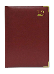 FIS 2024 Arabic/English Vinyl 1 Side Padded Gold Corenrs Diary, 384 Sheets, 60 GSM, A5 Size, FSDI22AE24MR, Maroon