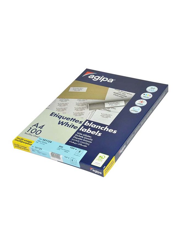 Agipa Multipurpose Label, 105 x 70mm, 800 Labels, 100 Sheets, A4 Size, APLA101124, White