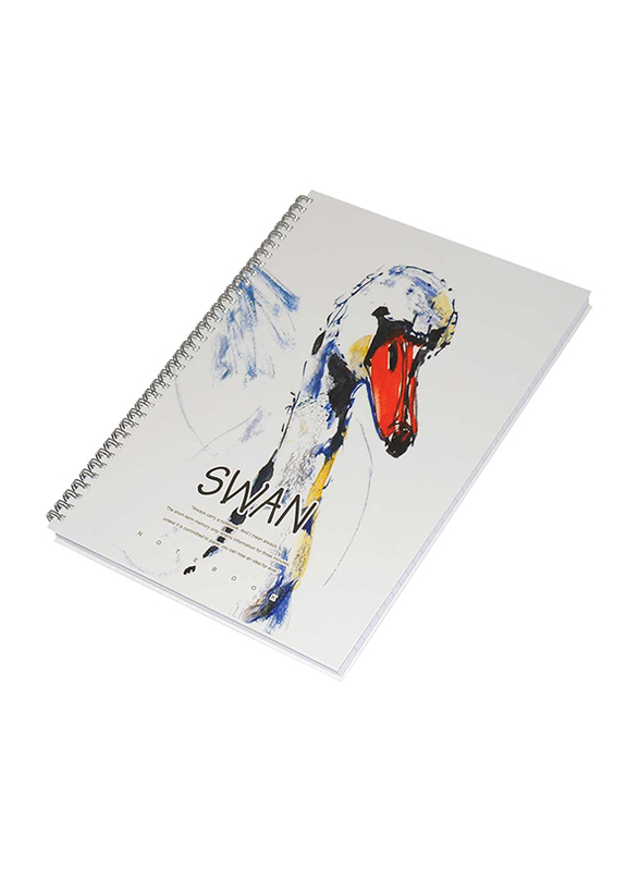 FIS Swan Design Spiral Hard Cover Notebook, 5 x 96 Sheets, A4 Size, FSNBSHCA496-SWA2, White