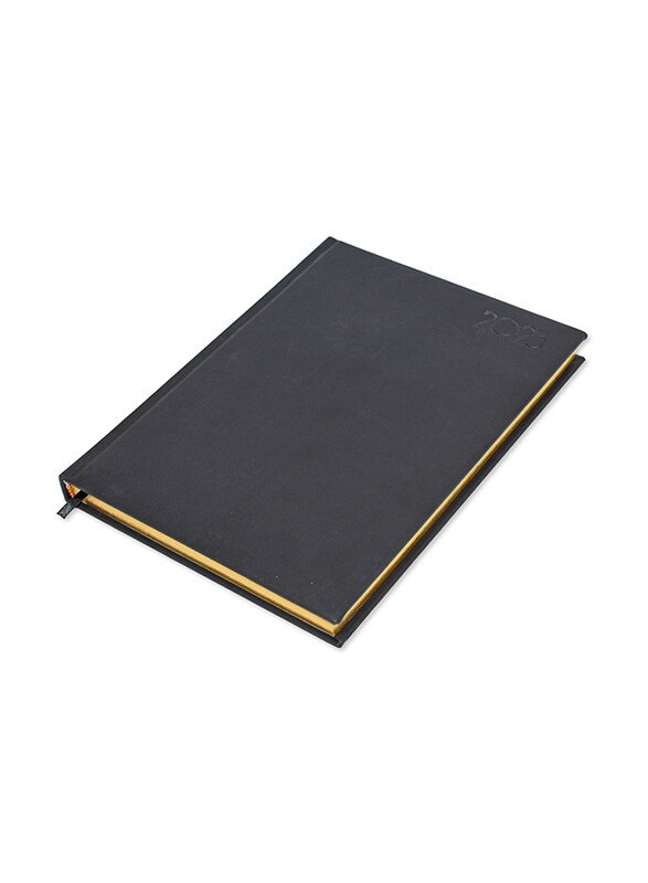 

FIS Executive 2023 Italian PU Padded 1-Side Padded with Gilding English Diary, 384 Sheets, 70 GSM, FSDI88EPG23BK, Black