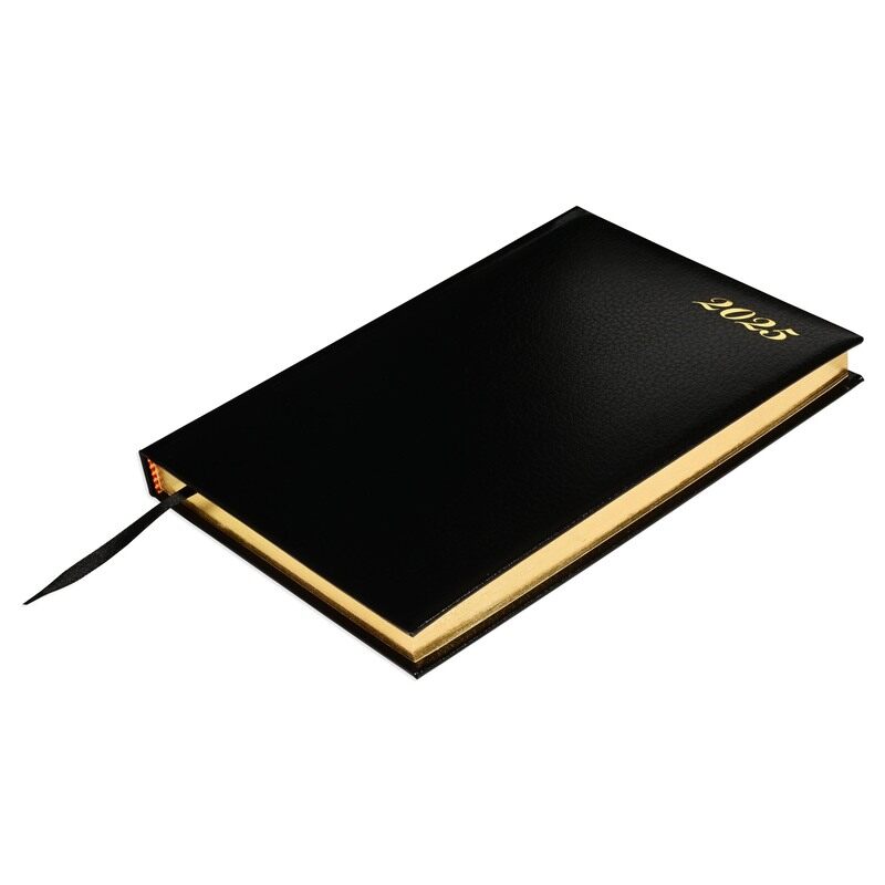 

FIS 2025 Golden Diary, 1 Side Padded Bonded Leather Material, A5 Size(14.8x21cm), English, Black Color-FSDI96EG25BK