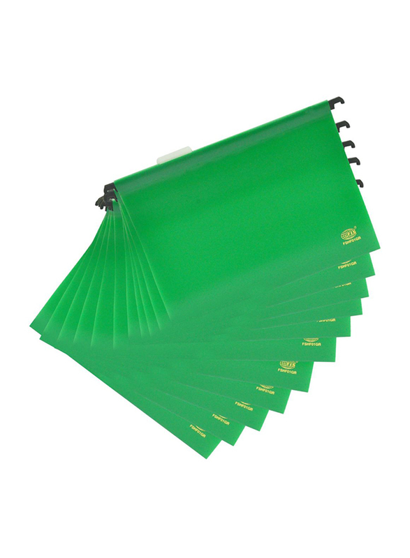 FIS PP Hanging Files with Indicator, 260 x 365mm, 12 Pieces, FSHF01GR, Green